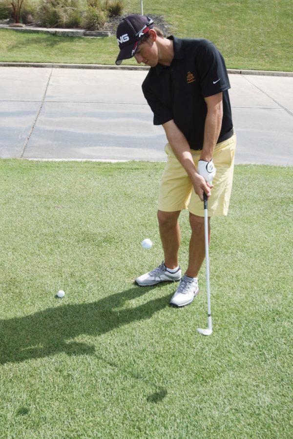 ISU golfer Scott Fernandez practices for the upcoming match on Monday, Sept. 10, at Cold Water Golf Field.
