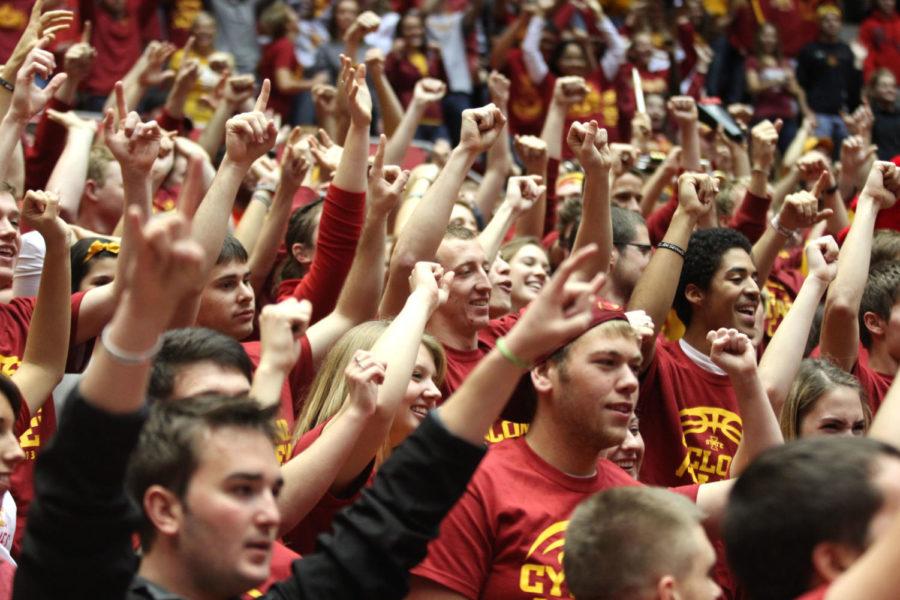 Iowa State fans cheer on the Cyclones during the game against the Southern Jaguars on Friday, Nov. 9, at Hilton Coliseum. Cyclones defeated the Jaguars 82-59.
