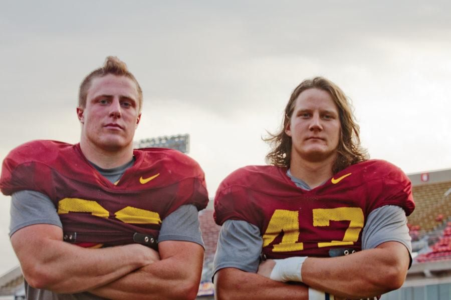 Senior+linebackers+Jake+Knott+and+A.J.+Klein+have+accounted+for+almost+25+percent+of+the+teams+tackles+in+the+past+two+seasons.+They+will+lead+the+Cyclones+out+on+the+field+when+they+take+on+Tulsa+on+Saturday%2C+Sept.+1.+Photo%3A+Randi+Reeder%2F+Iowa+State+Daily