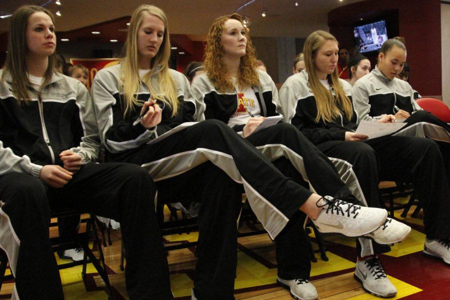The ISU womens basketball team waits for the announcement of the team into the 2013 NCAA Womens Basketball Tournament on March 18, 2013, at Johnnys in Hilton Coliseum.

