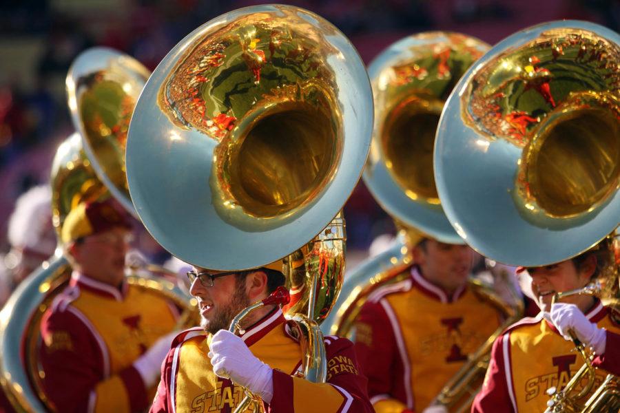 As a part of every home football game, the ISU marching band performs before the Cyclone football players take the field.
