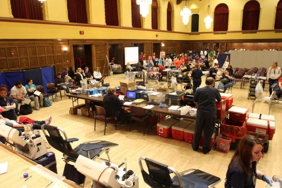 The Great Hall was transformed to a blood drive center on Thursday, March 28, in the Great Hall at the Memorial Union.
