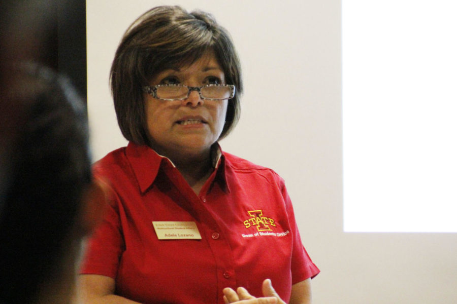 Adele Lozano, program coordinator for Multicultural Student Affairs, gives her presentation about Latino cultural centers at the ISU Conference on Race and Ethnicity on March 1, 2013, at the Memorial Union.
