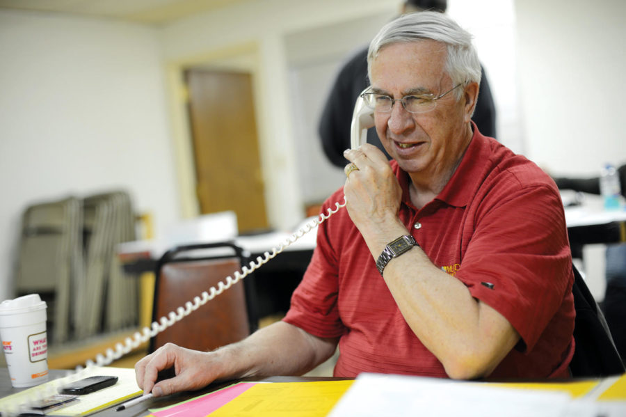 Coach Al Murdoch makes a phone call to raise funds for the hockey team on April 3, 2013 at Hyland apartments.
