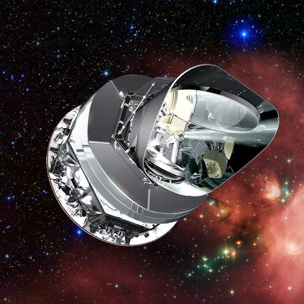 This is an artists concept of the Planck spacecraft. Planck will be launched with the Herschel spacecraft. The two missions will separate shortly after launch and operate independently from each other.

