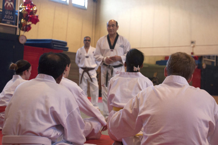Yong Chin Pak talks to his students during each class period about one the five tenets in taekwondo: courtesy, integrity, perseverance, self-control and indomitable spirit. Master Pak is an instructor in kinesiology and martial arts at Iowa State. He mastered in hapkido, judo and taekwondo and had been teaching at Iowa State since 1973. Master Pak has been honored as one of 150 taekwondo leader internationally.
