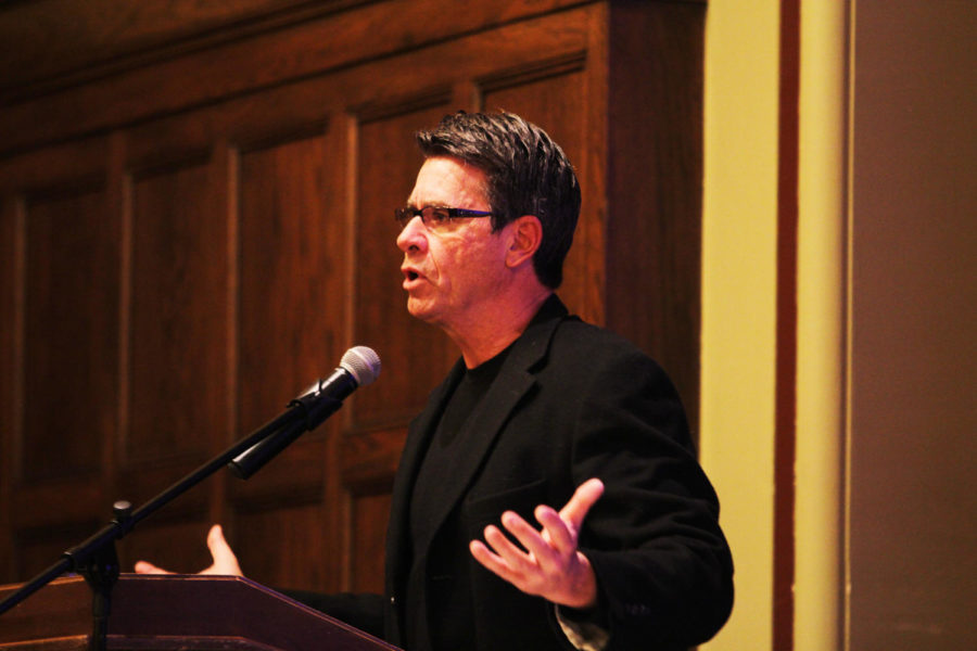 Iowa cartoonist Brian Duffy speaks about the First Amendment and art during the Freedom of Art Panel on Wednesday, April 10, 2013, in the Great Hall of the Memorial Union.
