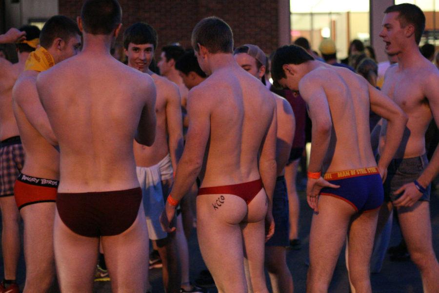 The Nearly Naked Mile took place at 9 p.m. Friday, April 26, 2013, and began and ended at the Alumni Center. Participants were required only to cover "bathing-suit areas."
