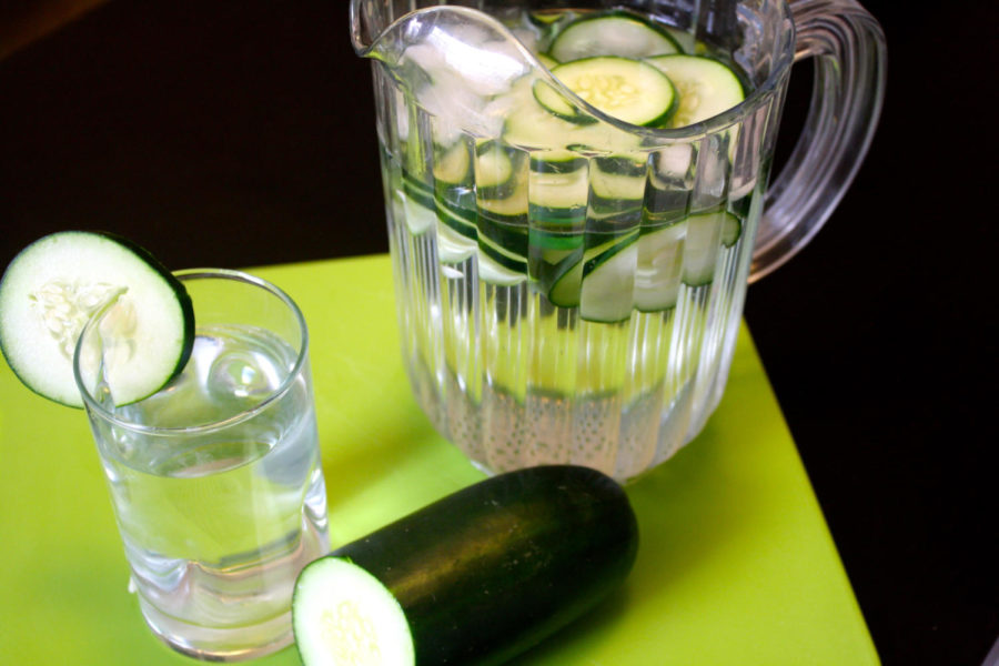Cucumber slices add refreshing flavor to water for fewer calories than sugar-sweetened beverages.
