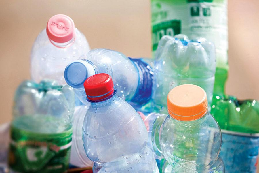 Debris and waste from plastic products, such as the plastic bottles shown here, have been collecting on our planet since plastic production began in the 1950s. Plastic does not decompose quickly, and plastic debris currently poses a threat to environmental health and habitats.
