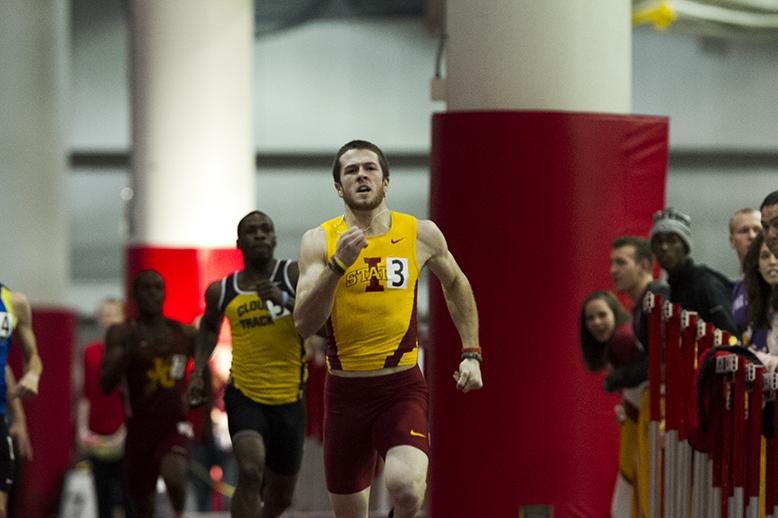 Nick Efkamp, sophomore, won the mens 400-meter dash with final time of 46.75 seconds. The ISU Open was held in the Lied Recreational Center on Saturday, Jan. 19.
