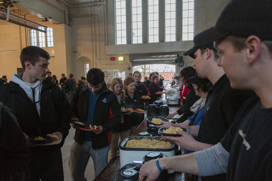 Due to the rainy weather, Veishea lunch was moved to Kildee Hall from its usual location on Central Campus on April 17, 2013.
