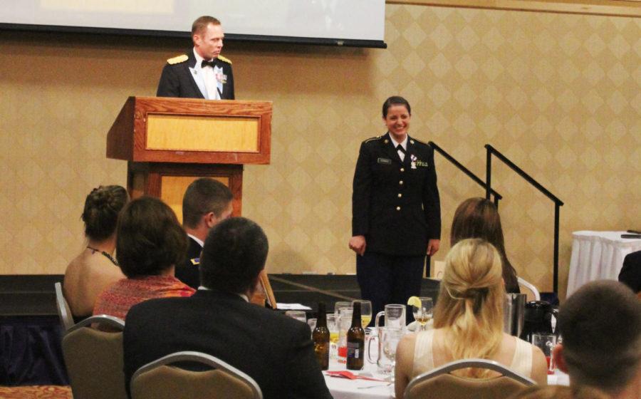 Cadet Nicole Donato, sophomore in kinesiology and health, received a very high honor at the 2013 ROTC Ball on Saturday, April 27, 2013, at the Gateway Hotel. Donato was awarded the ROTC Medal for Heroism after selflessly and courageously administering medical assistance and CPR to an unconscious individual after a vehicle accident.
