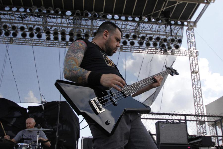 Guitarist Mike DAntonio of Killswitch Engage performs during Lazerfest 2013 at the Central Iowa Expo on May 10, 2013.
