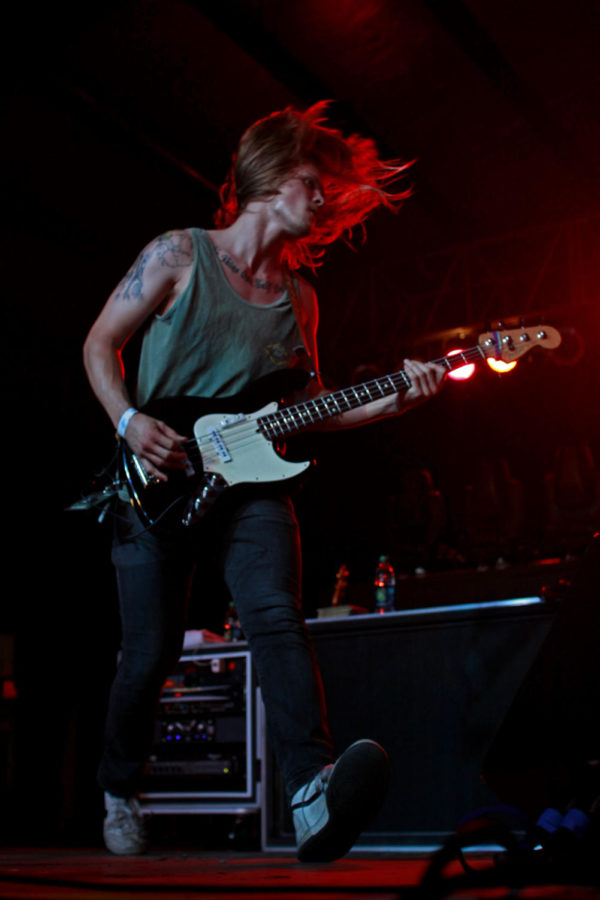 Ted Dubrawski of California-based rock band Acidic plays at Val Air Ballroom in Des Moines on Sunday, June 16. The band opened for Hinder on their Freakshow tour.
