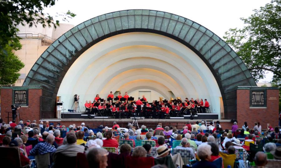 The 2013 Sousa Festival Concert in Durham Bandshell Park was conducted by Dr. Michael Golemo, professor and chair of department of music and theatre of Iowa State University.