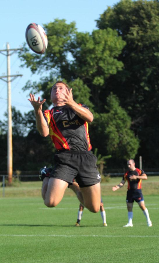 Mens rugby captain Allen Tessmer catches the ball during practice on Aug. 27 at the Southwest Athletic Complex.