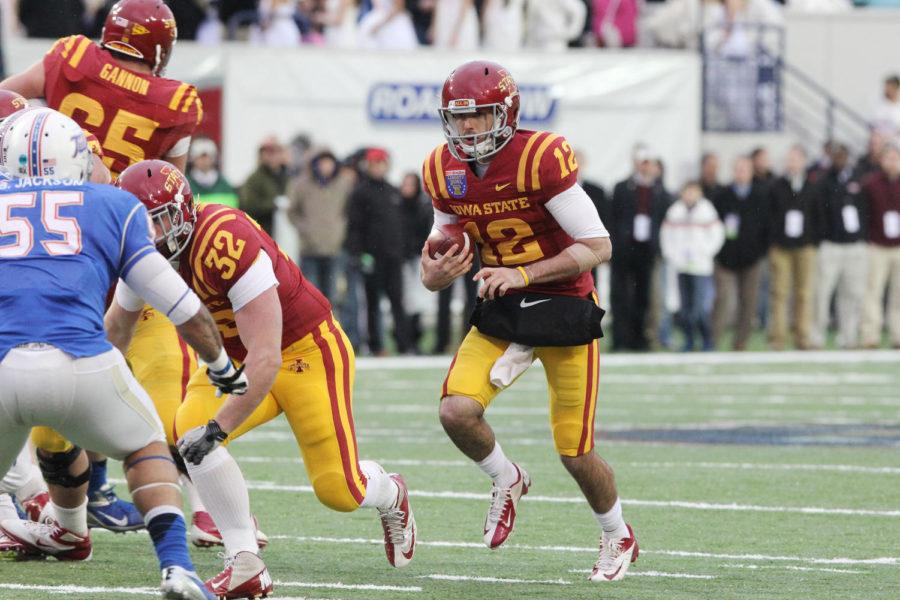 ISU quarterback Sam Richardson runs the ball in the first quarter of the AutoZone Liberty Bowl game between the Cyclones and Tulsa Golden Hurricane at the Liberty Bowl Memorial Stadium in Memphis, Tenn. on Dec. 31. The Cyclones fell to Tulsa with a final score of 31-17.
