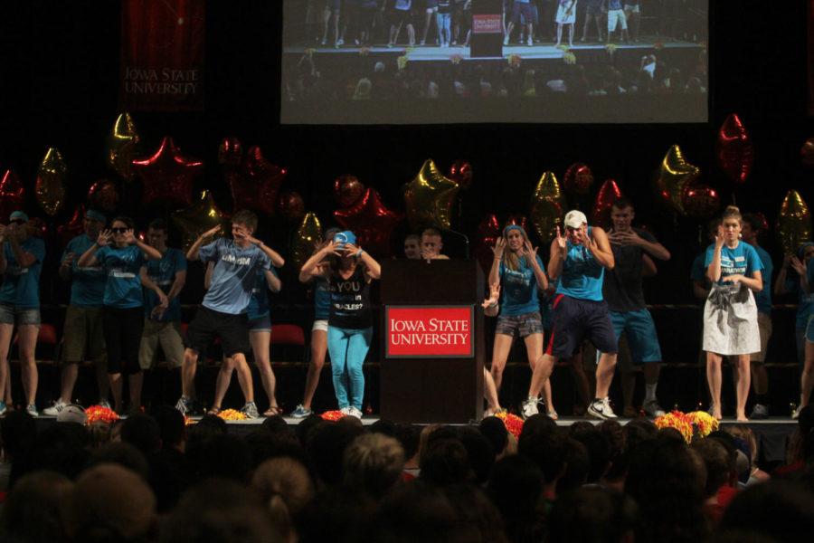 Dance Marathon kicks off Destination Iowa State on Aug. 22 at Hilton Coliseum.  The philanthropy performed its morale dance in front of a crowd of more than 5,000 new students.