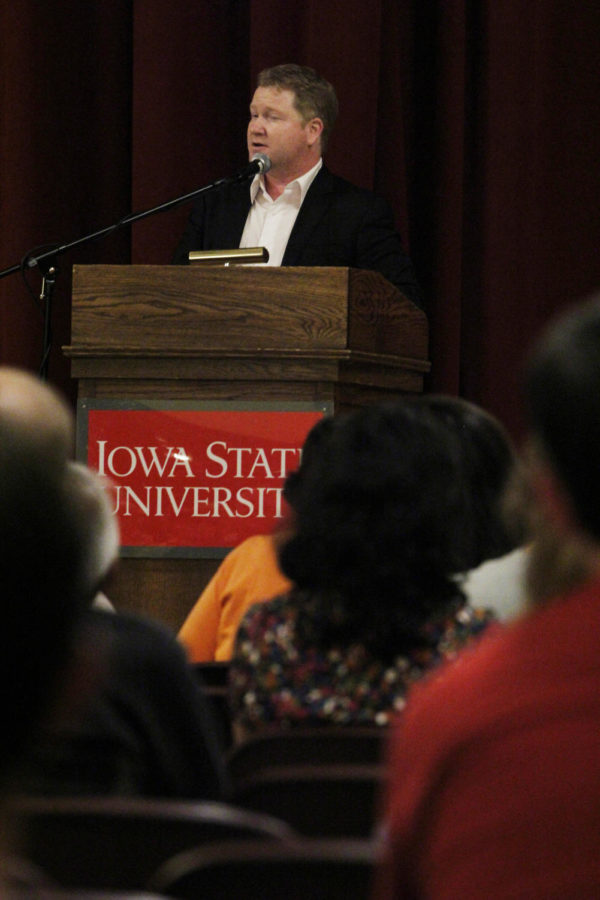 Emmy winning writer Kevin Bleyer speaks to the audience at Me the People: One Mans Quest to Rewrite the Constitution on September 26, 2013 at the Great Hall. Bleyer is a writer for The Daily Show with Jon Stewart. The lecture is part of the Banned Book Week and the National Affairs Series.