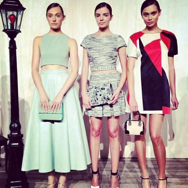 Erica Lansman (center), senior in journalism and mass communication, modeled during Mercedes-Benz Fashion Week for the Alice & Olivia by Stacey Bendet spring/summer 2014 collection.