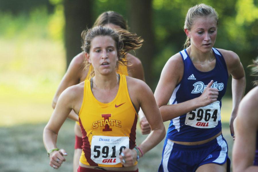 Redshirt junior Erin Valenti powers up a hill at the Bulldog 4K Classic cross-country meet on Aug. 30 at Ewing Park in Des Moines.