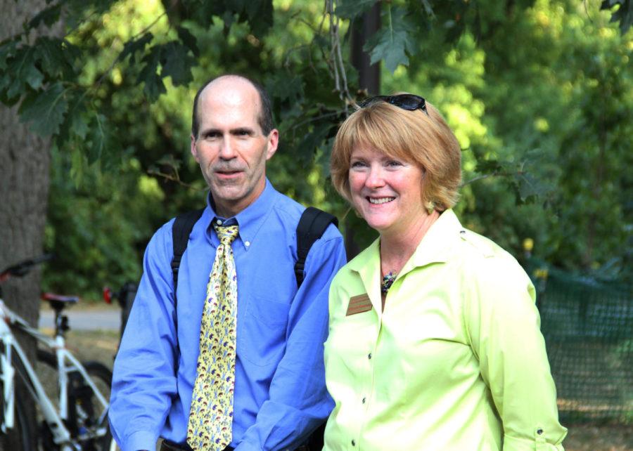 Bill Graves, associate dean of the Graduate College, and Michelle Hendricks, director of student health, both co-advisers of the Graduate and Professional Student Senate, attend the annual GPSS Fall Social on Friday, Sept. 6, at Brookside Park in Ames. Approximately 500 graduate and professional students attended the event. The social was a good opportunity for graduate [and professional] students to meet people outside their own fields, Graves said.