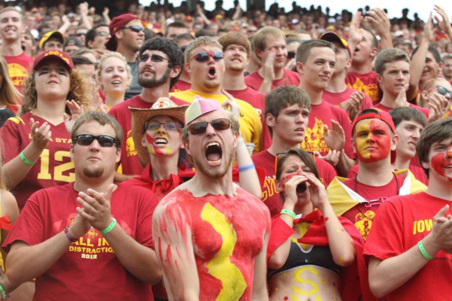 ISU football fans cheer for the players during the game against Tulsa on Saturday, Sept. 1, at Jack Trice Stadium. 
