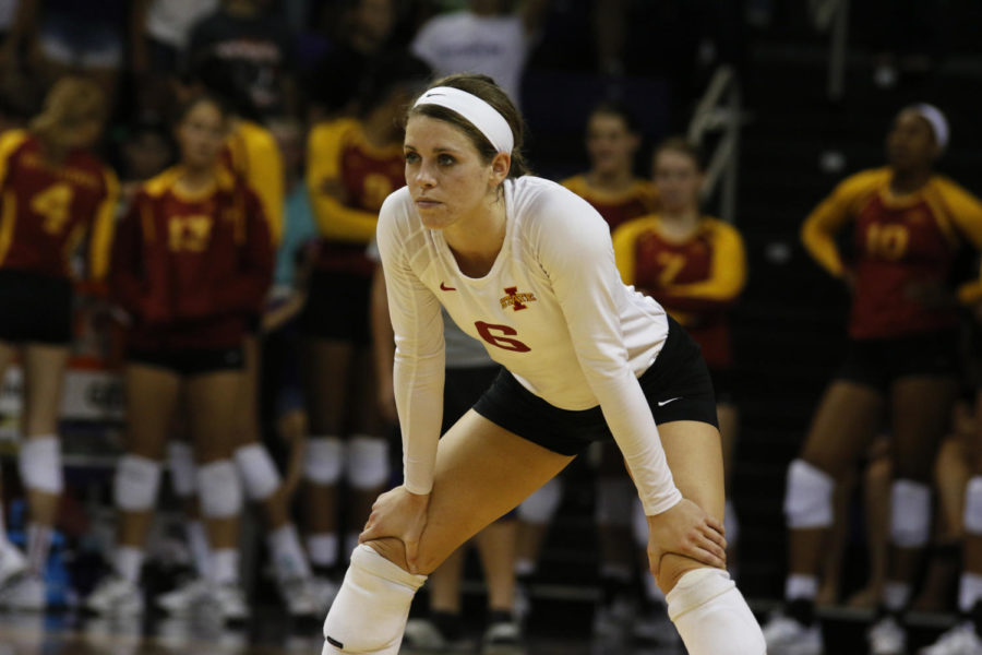Senior libero Kristen Hahn had a team leading 34 digs during the game against Northern Iowa on Wednesday, Sept. 4, in Cedar Falls. The Cyclones beat the Panthers 3-2.