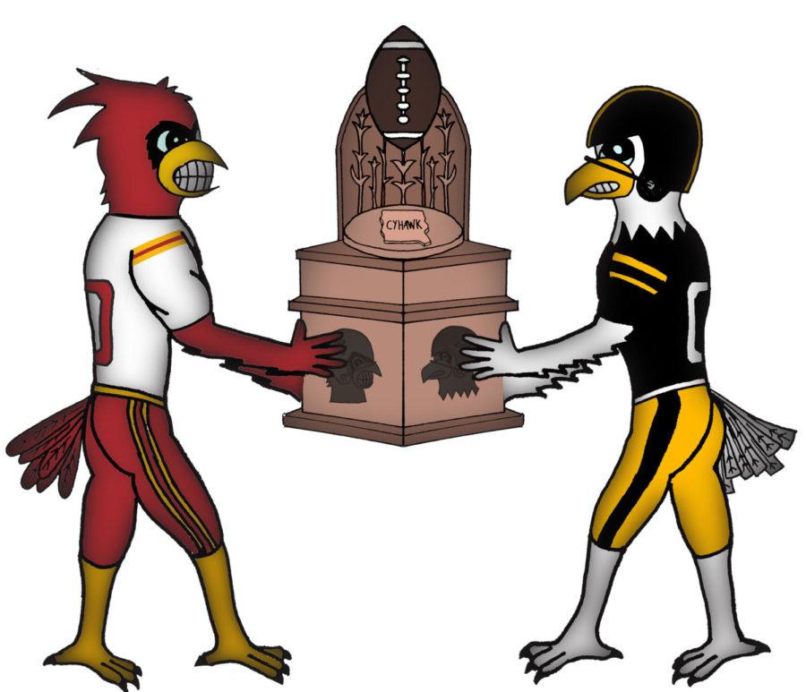 Iowa+State+has+won+the+Cy-Hawk+football+matchup+in+nine+of+the+last+15+seasons+after+the+Hawkeyes+won+the+game+the+previously+15+years.+The+in-state+rivalry%2C+though%2C+is+about+more+than+just+a+trophy.+ISU+coach+Paul+Rhoads+said%2C%C2%A0%E2%80%9CI+could+play+for+a+lollipop+and+be+extremely+excited.