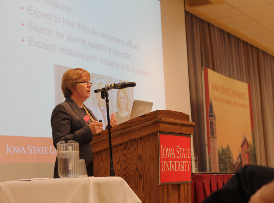 Beate Schmittmann, dean of the College of Liberal Arts and Sciences, was the main speaker at the LAS fall convocation.