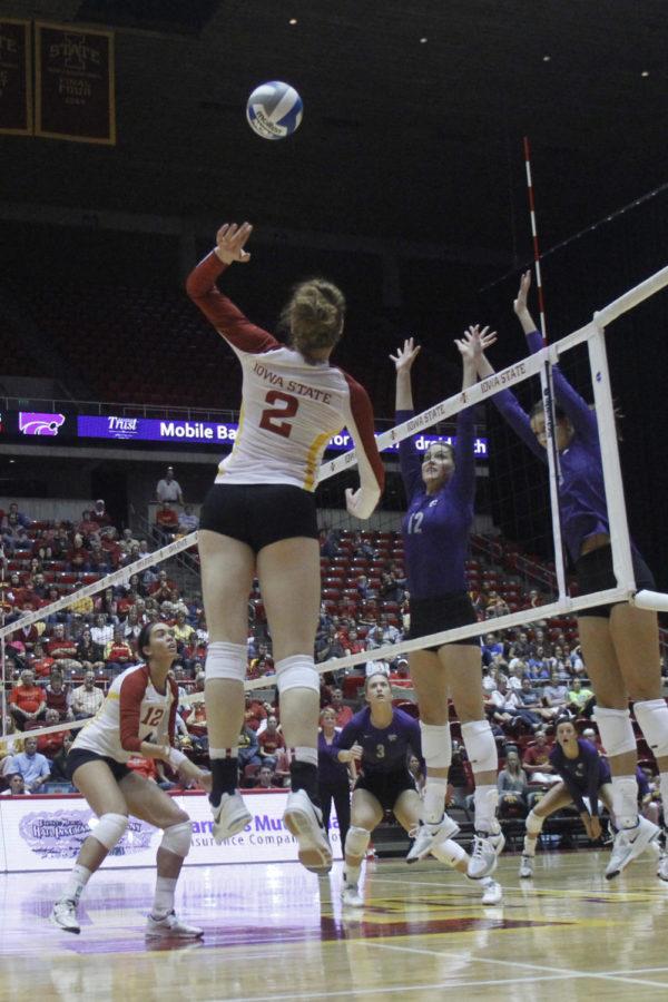 Junior Mackenzie Bigbee ended the match against Kansas State on Wednesday, Oct. 9, with 25 percent in kills.