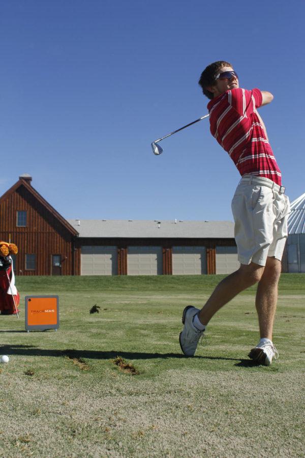 Zach Steffen, seen here on Oct. 8, 2013 using a Trackman golf device, competed in the John Deere Classic on July 9 and 10. Steffen graduated from Iowa State in May 2014 and competed in eight events in two seasons as a Cyclone.