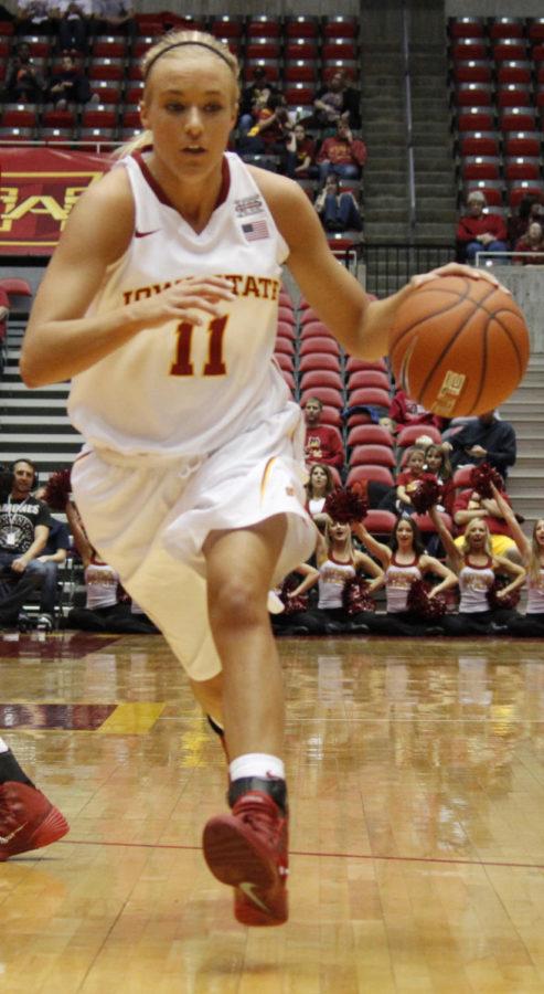 Freshman Jadda Buckley scored nine points in the basketball game against the University of South Dakota on Nov. 13. The Cyclones defeated the Coyotes 88-72.