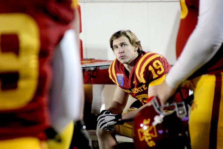 Then-senior wide receiver Josh Lenz sits on the sidelines watching as time ticks away in the fourth quarter of his last collegiate game, which was against Tulsa at the Liberty Bowl on Dec. 31, 2012.  The Cyclones lost to the Golden Hurricane 31-17 in the 54th Liberty Bowl.