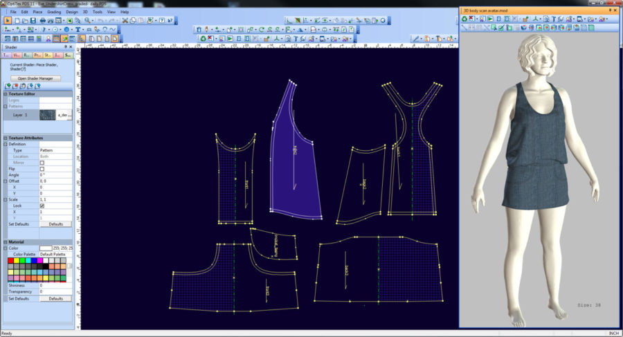 The Optitex software takes the scanned body image and allows the user to design apparel around the three dimensional image.