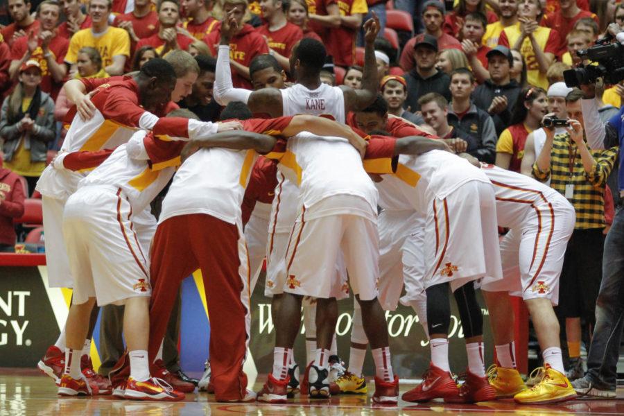 Senior guard DeAndre Kane energized his teammates before the game during Iowa States 80-50 win over the Texas A&M-Corpus Christi Islanders on Tuesday, Nov. 12, at Hilton Coliseum.