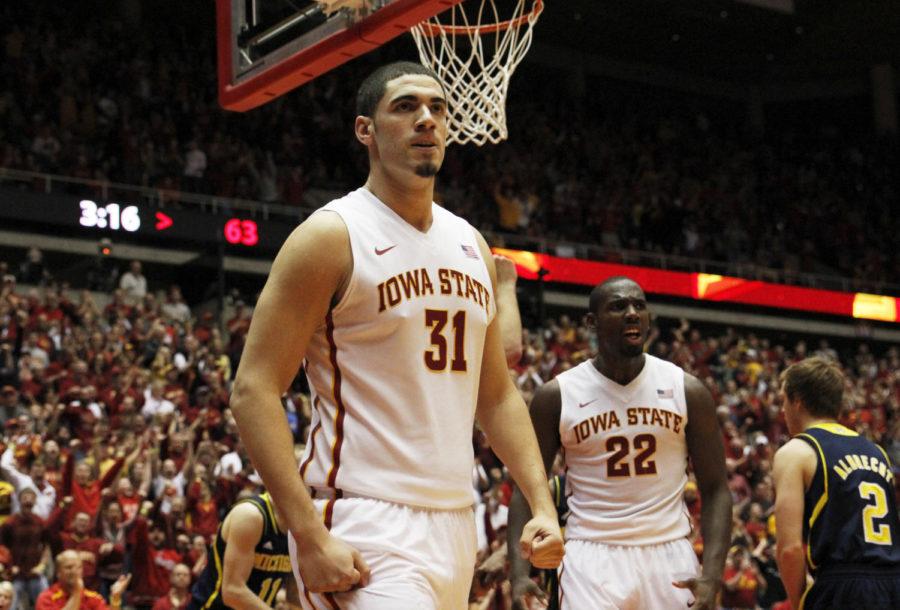 Sophomore forward Georges Niang pumps himself up after being fouled and making a basket against Michigan on Nov. 17 at Hilton Coliseum. Niang received four fouls early in the second half but still helped the Cyclones with 10 points in the 77-70 victory over No. 7-ranked Michigan.