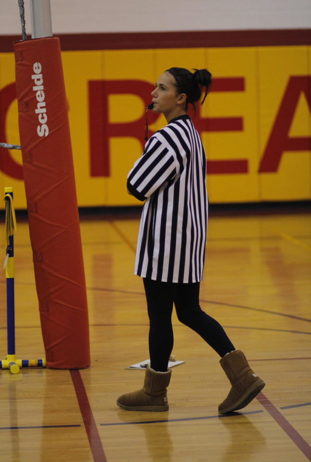 Madison Young, senior in elementary education, is a first-time student referee. The intramural programs in Recreation Services employs an average of 200 student officials annually.