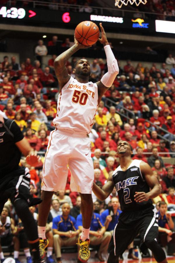 Senior DeAndre Kane attempts to score against Missouri-Kansas City on Monday, Nov. 25. The Cyclones defeated the Kangaroos 110-51. Kane had a total of 20 points for the Cyclones.