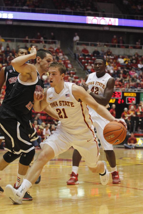 Freshman guard Matt Thomas makes his way down the court during the game against Northern Illinois on Dec. 31, 2013. The Cyclones defeated the Huskies 99-63.