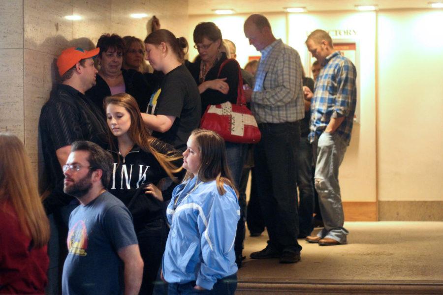 Ticket holders for the Tony Lucca show on Saturday evening, Nov. 16, wait in line before doors open at 8:30 p.m., half an hour before the show. Approximately 103 tickets were purchased in pre-sales, and 30 to 40 purchased at the door.