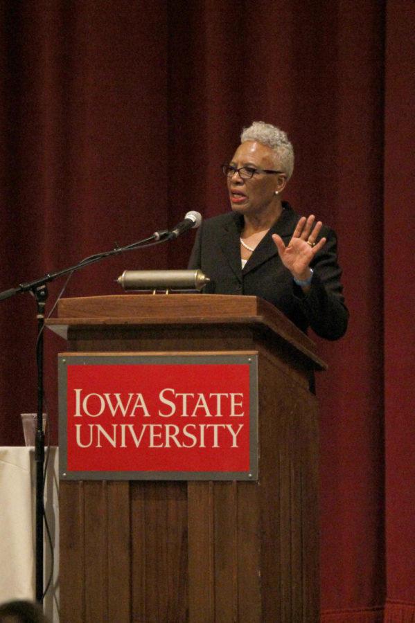 Nell Irvin Painter discusses the topic of The History of White People during her lecture Jan. 29 at the Great Hall. Painter is an Edwards Professor of American History, Emerita at Princeton University and wrote the book The History of White People.