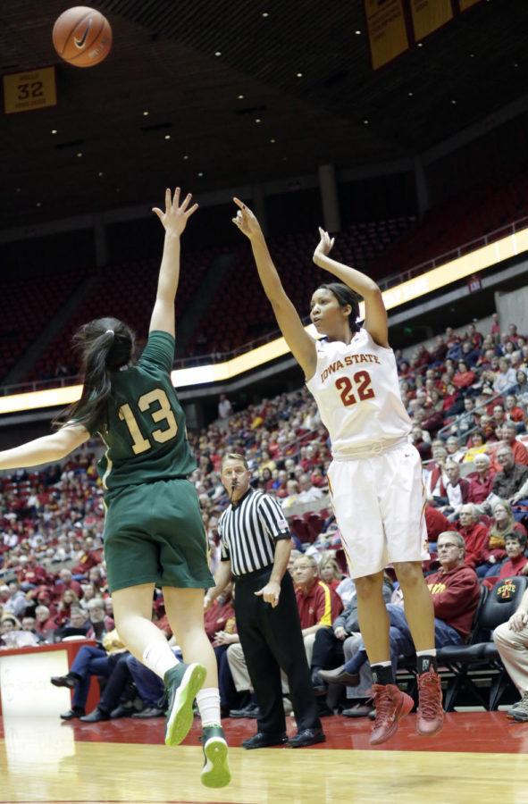 Junior guard Brynn Williamson made five of her ten three point shot attempts during Iowa States 85-65 win over William & Mary on Dec. 29, 2013 at Hilton Coliseum. Williamson finished the game with 19 points and lead the team in assists with four.