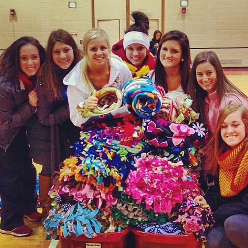 The dance team made blankets to give to children suffering with diseases. 