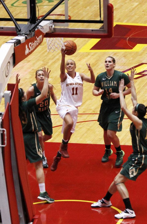 Freshman guard Jadda Buckley drives into the hoop against William & Mary on December 29, 2013 at Hilton Coliseum. Buckley scored 19 points in the 85-65 victory.