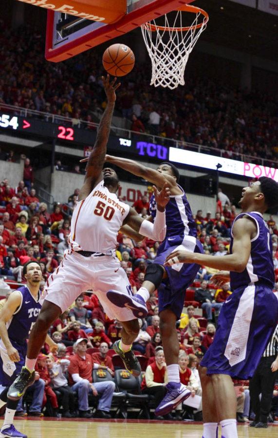 Senior guard Deandre Kane attempts a shot against TCU on Feb. 8 at Hilton Coliseum. The Cyclones beat the Horned Frogs 84-69. Kane had four points and 10 assists.