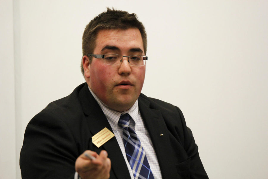 GSB election commissioner Adam Guenther speaks during GSB court on Feb. 26, 2014 in the Gerdin Building. Guenther was sued by GSB presidential candidate Barry Snell after being told he could not debate without 500 signatures.
