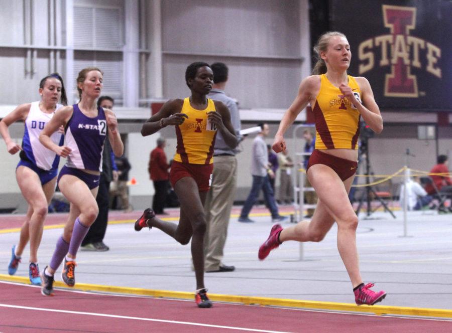Sophomore Perez Rotich (left) and freshmen distance runner Bethanie Brown (right) set the pace during the ISU Classic Feb. 15 at Lied Recreation Center.