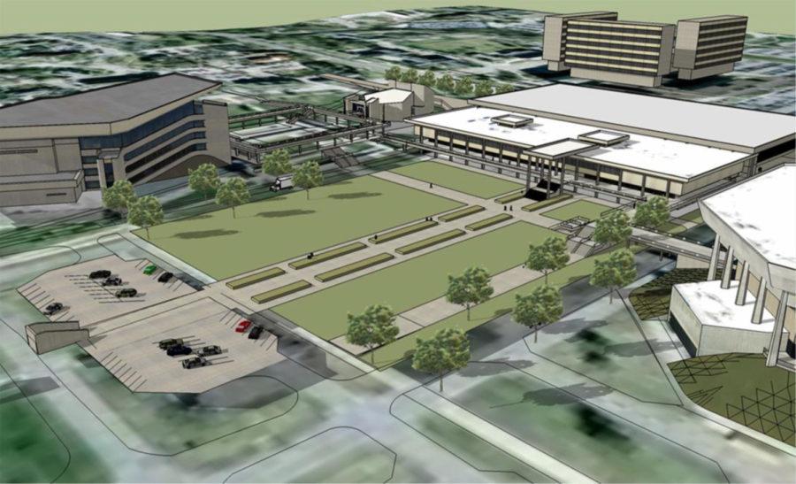 A 3-D rendering of where the proposed convention center would look like in the proposed building area.